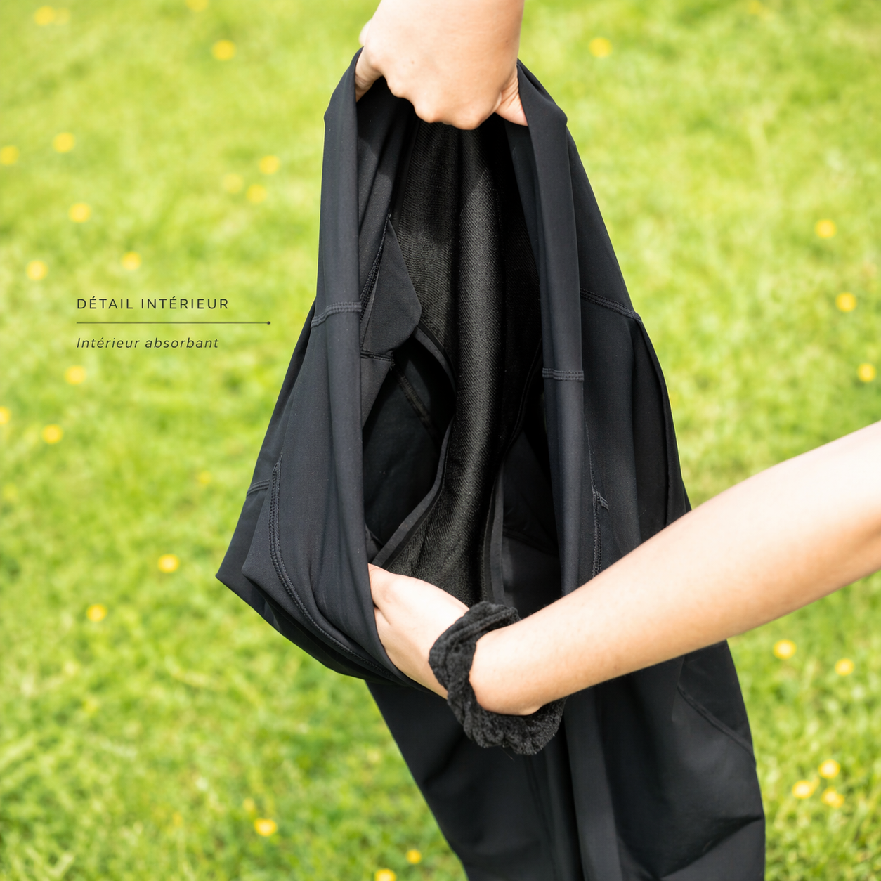 Vue intérieure du legging menstruel Libelie avec protection absorbante intégrée